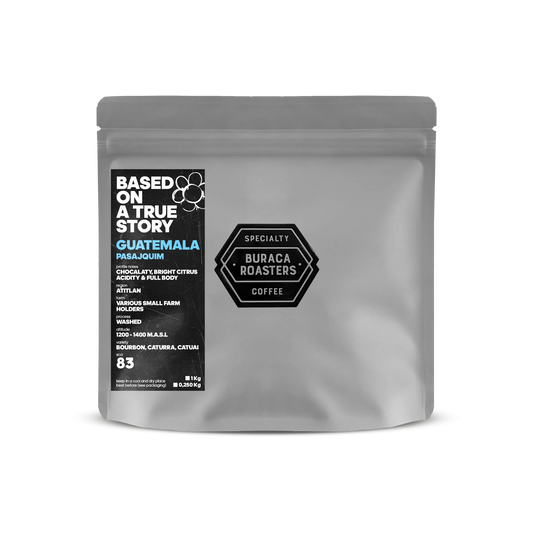 Front picture of a 250g coffee bag from Guatemala Pasajquim roasted by Buraca Roasters