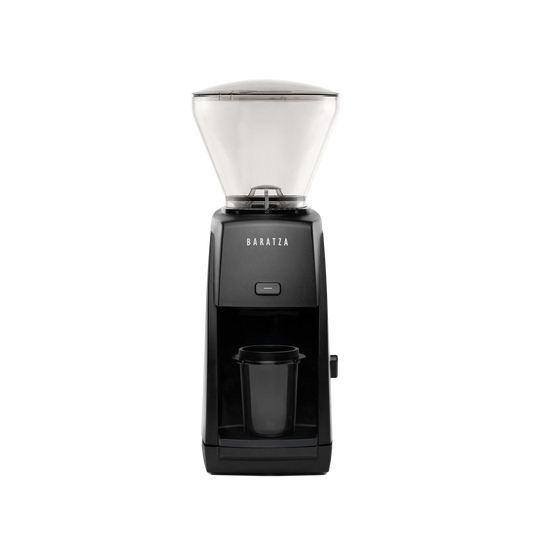 A front picture of the black Baratza Encore ESP coffee grinder.