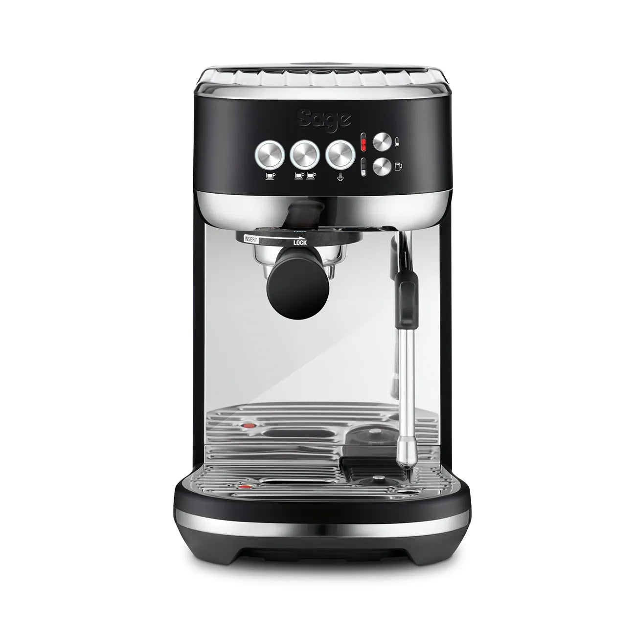Front picture of coffee machine Bambino Plus from Sage in black truffle color