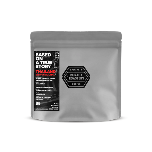 Front picture of a 250g coffee bag from Thailand Nola Sirinya roasted by Buraca Roasters