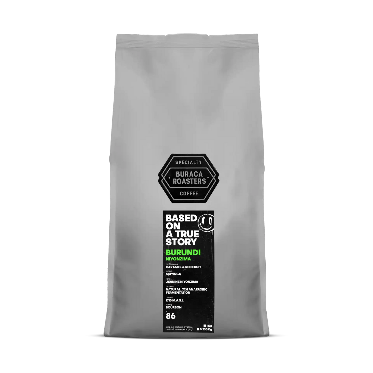 Front picture of a 1kg coffee bag from Burundi Niyonzima roasted by Buraca Roasters