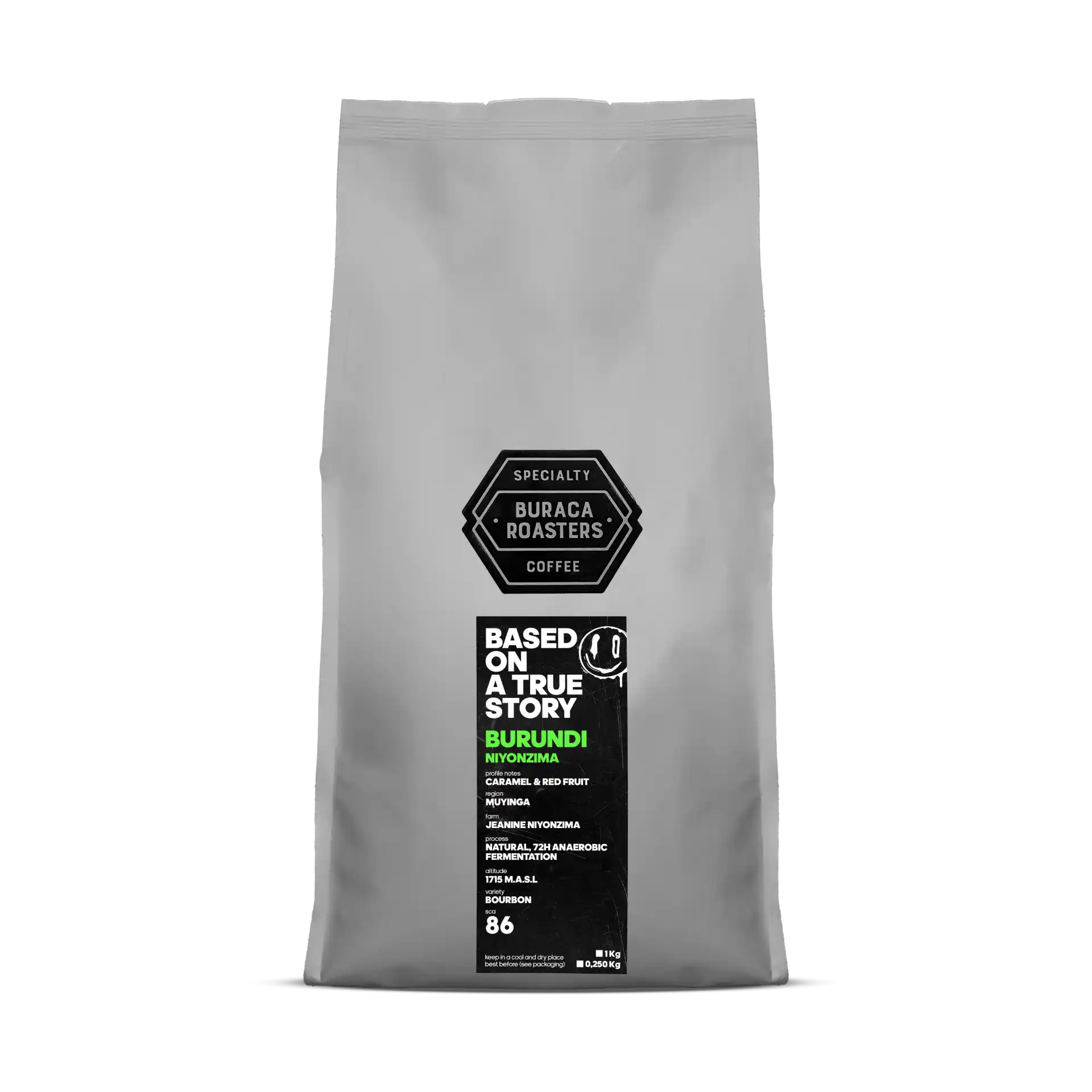 Front picture of a 1kg coffee bag from Burundi Niyonzima roasted by Buraca Roasters