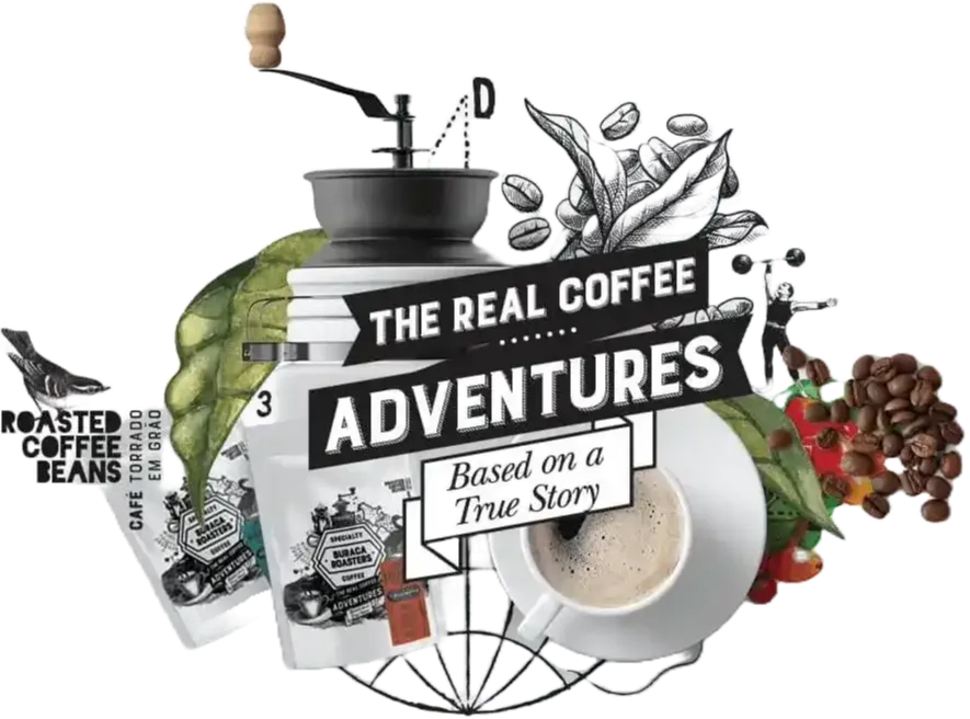 Graphic design of 'The Real Coffee Adventures' from Buraca Roasters